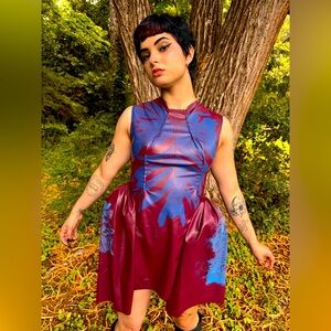 EveSkywalker Vegan Leather Blue Botanical Print Fairytale Dresss